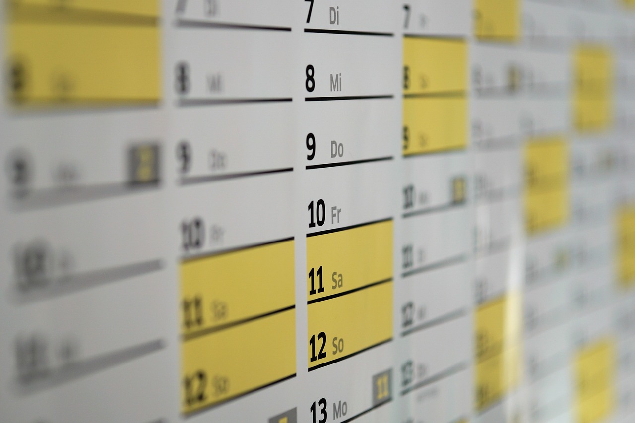 Pages d'un calendrier mural