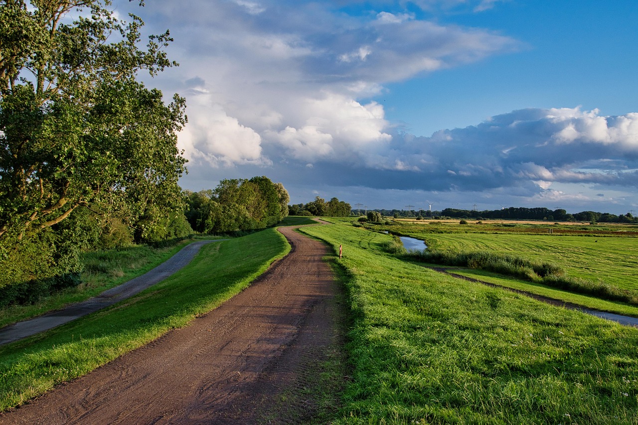 Chemin sur une digue en campagne